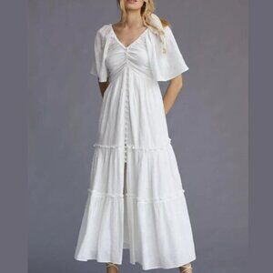 Anthropologie Tiered White Maxi Dress, Medium